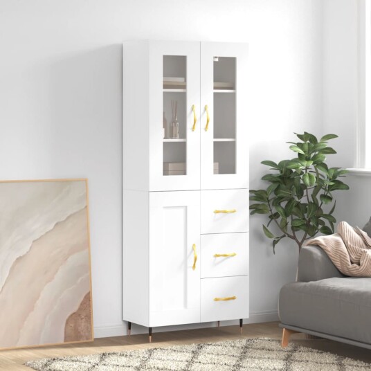 vidaXL Highboard hvit 69,5x34x180 cm konstruert tre 8720845480639