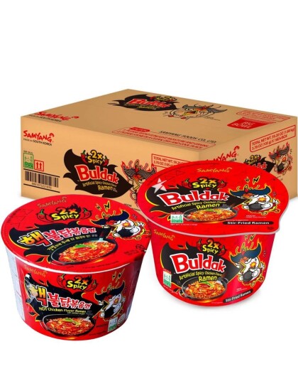 16 stk Samyang Buldak Hot Chicken Ramen 2x Spicy Bowl   Hel Eske 1,68 kg Korea Import