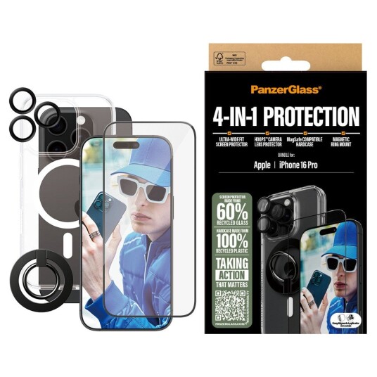PanzerGlass 4-i-1 Beskyttelsespakke for iPhone 16 Pro – Herdet glass og sjokkbeskyttelse PanzerGlass 4-i-1 Beskyttelsespakke for iPhone 16 Pro – Herdet glass og sjokkbeskyttelse