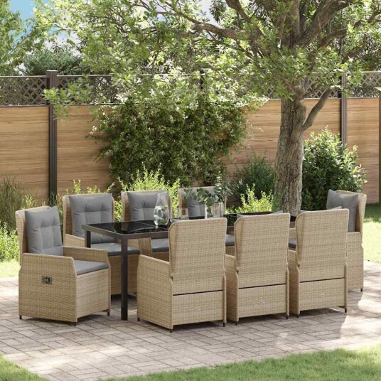 9 Delers Hage Spisegruppe Beige Poly Rattan
