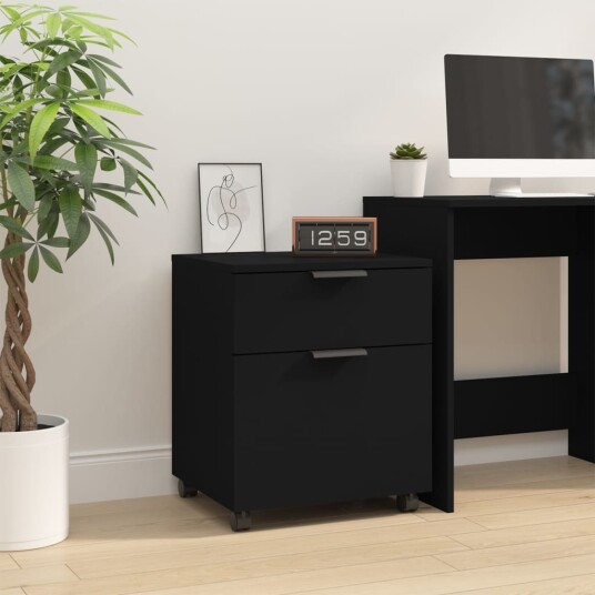  Mobilt arkivskap med hjul svart 45x38x54 cm konstruert tre