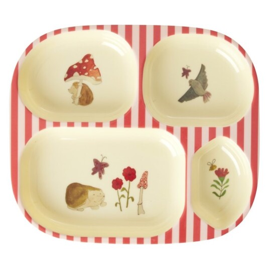 RICE Melamin Kids 4 Room-tallerken Rosa Happy Forest-trykk Rosa