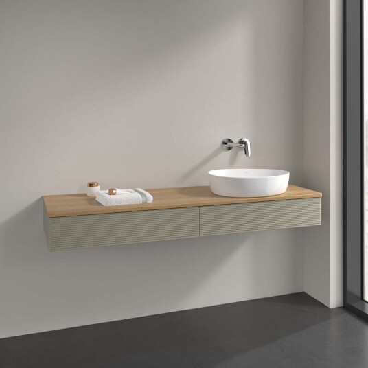 Villeroy & Boch Antao Servantskap med 2 skuffer 160x50x19 cm u/lys Steingrå/Eik Villeroy & Boch Antao Servantskap med 2 skuffer 160x50x19 cm u/lys Steingrå/Eik