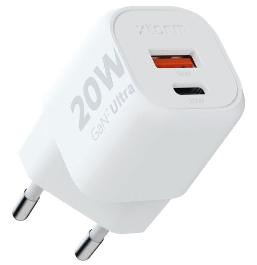Xtorm 20W GaN2 Ultra Vegglader med USB-C og USB-A - Hvit