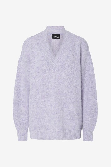 Pieces Genser pcNadina LS V neck Knit Lilla