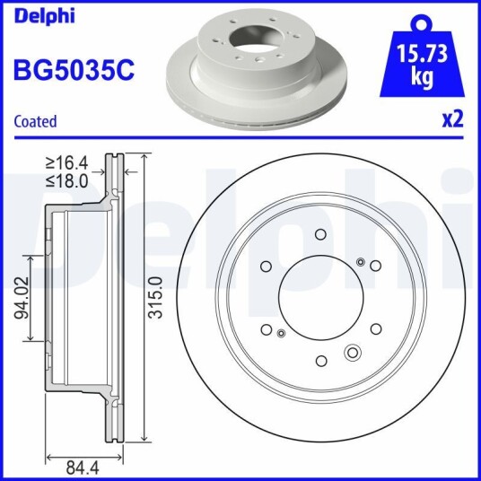 Bremseskive DELPHI BG5035C Bremseskive DELPHI BG5035C