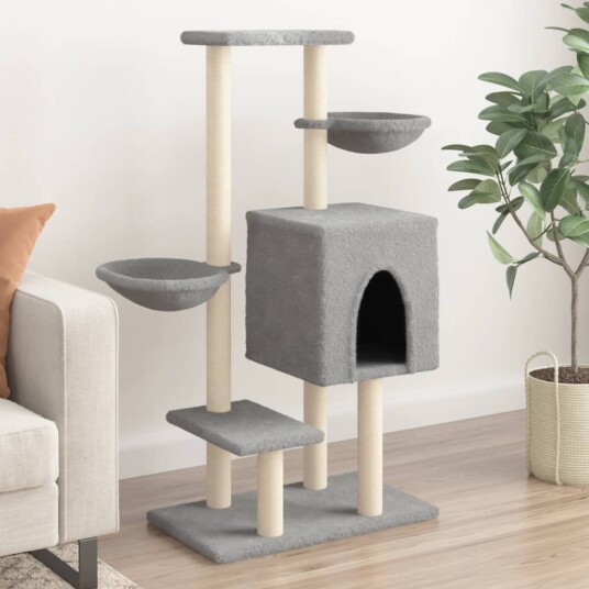 Vidaxl Kattetre Med Klorestolper I Sisal Lysegrå 117 cm