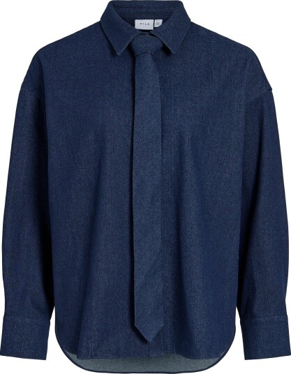 Vila Viralo L/S Shirt W/ Tie   DARK BLUE DENIM   36