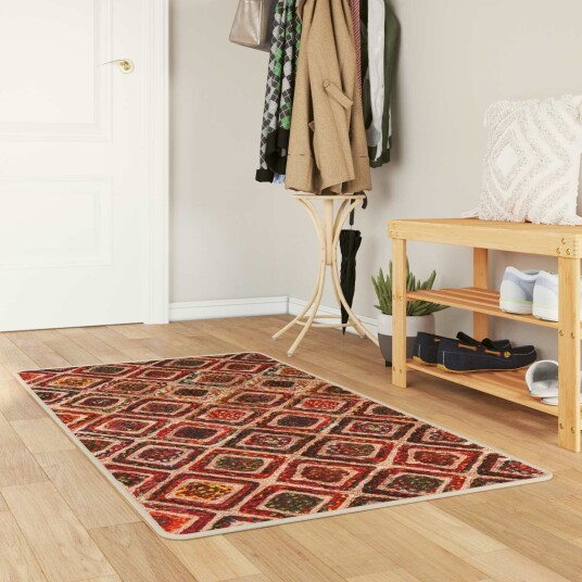 Teppe Runner MARSA Flerfarget 80 x 200 cm Polyester og PVC Teppe Runner MARSA Flerfarget 80 x 200 cm Polyester og PVC