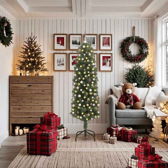  Kunstig juletre med 300 LED grønn 180 cm PVC og stål og plast
