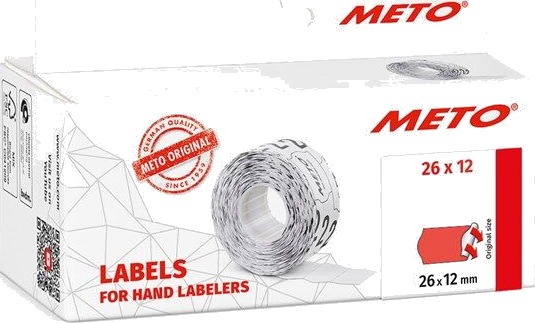 METO Prisetiketter, 26x12mm, neonrd, 6rl/1000