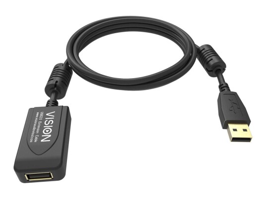 VISION Professional 5m USB 2.0 Forlengelseskabel med Aktiv Forsterker - Svart VISION Professional 5m USB 2.0 Forlengelseskabel med Aktiv Forsterker - Svart