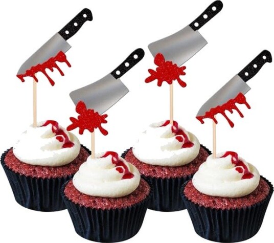 Halloween Cupcakepynt med Blodige Kniver 24 stk