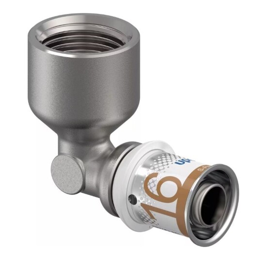 Uponor S-Press Plus Vinkelovergang 20x20 mm innvendig gjenge i stål for våtrom og varmeinstallasjoner