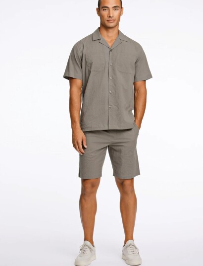 Lindbergh Seersucker Shorts Elasticated - Khaki green - XXXL Lindbergh Seersucker Shorts Elasticated - Khaki green - XXXL