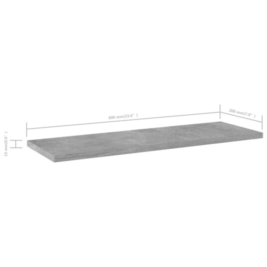 Hylleplater 4 stk betonggrå 60x20x1,5 cm sponplate