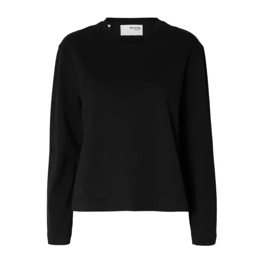 Selected Femme Essential Long Sleeve Boxy Tee Sort S Selected Femme Essential Long Sleeve Boxy Tee Sort S