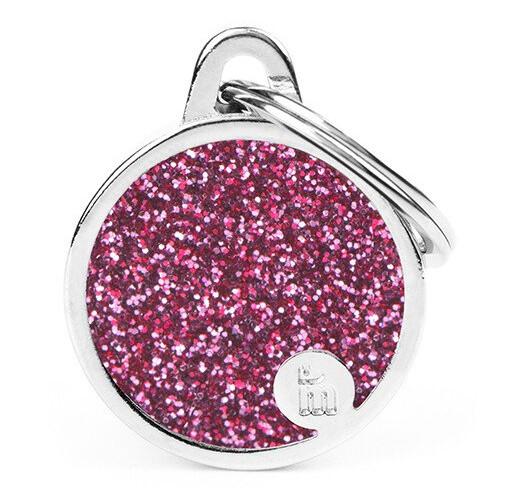 Myfamily Shine Circle Glitter Id Tag Rosa