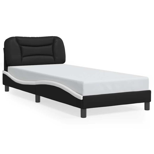 Sengeramme med LED-lys svart og hvit 180x200 cm kunstig lær 8721012356122