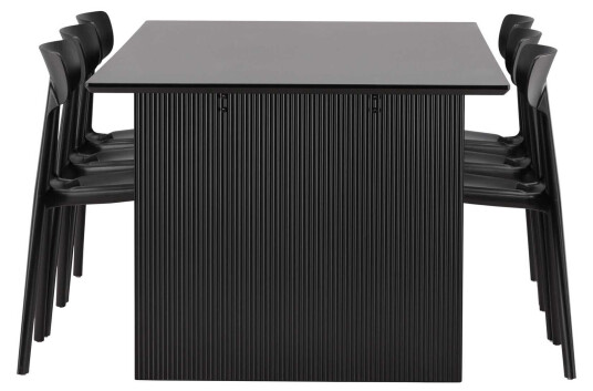 Venture Design Vail & Ursholmen spisegruppe Svart/svart 6 stoler & bord 200 x 100 cm