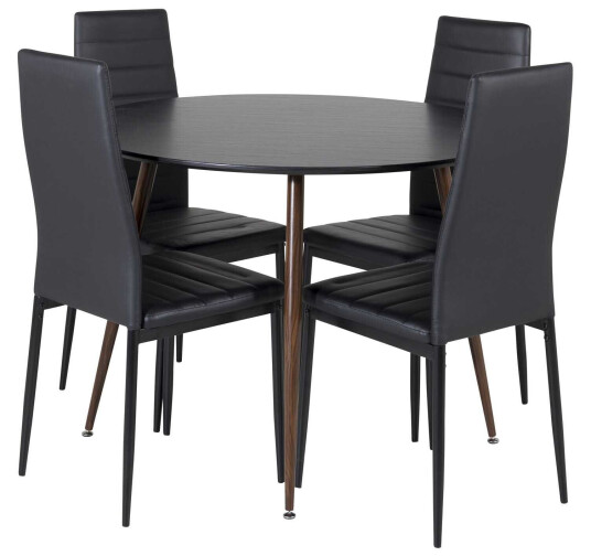 Venture Design Plaza & Slim highback spisegruppe Svart/svart 4 st stoler & bord 100 cm