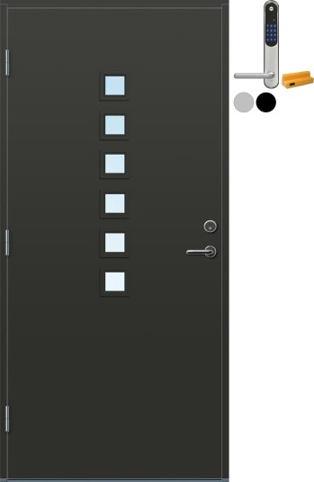 Ytterdør Bygg1 Fornebu Klarglass med Yale Entrus BxH: 110x210 cm, Venstre, RAL 7016, Antrasitt, Yale Sølv