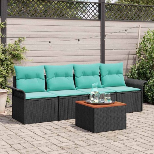 vidaXL Hagesofa Set med pute 5 pcs Svart polyrotting