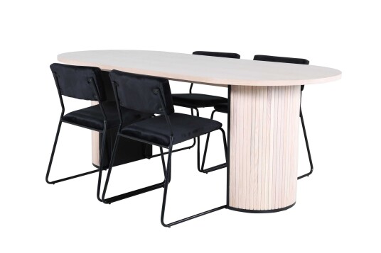 Venture Design Bianca & Kenth spisegruppe Svart/natur 4 stoler & bord 200 x 90 cm