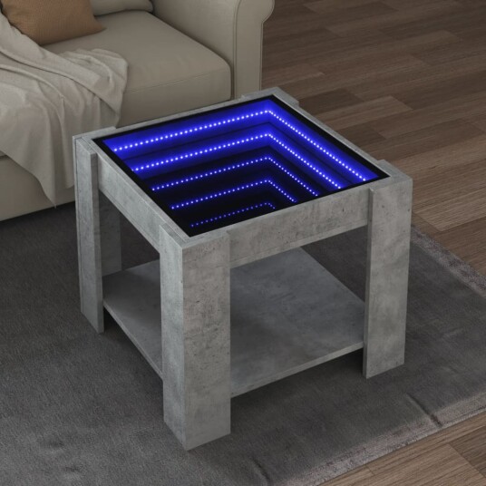  Salongbord med LED betonggrå 53x53x45 cm konstruert tre 847542