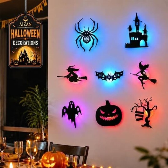 Halloween Lysende 3D LED-Klistremerker med Spøkelser, Hekser, Gresskar og Flaggermus 8-64 stk