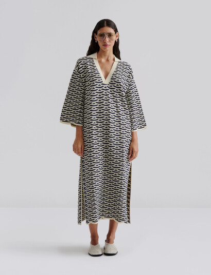 Malina Tuva Structure Knitted Kaftan - Navy - XS
