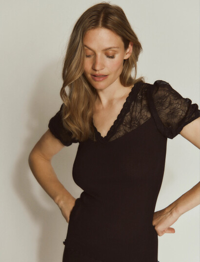 Rosemunde Rwbeatha Silk Ss Full Lace V Neck Black L Rosemunde Rwbeatha Silk Ss Full Lace V Neck Black L