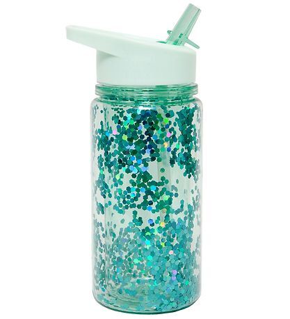 Petit Monkey Vannflaske med sugerør Grønn Glitter