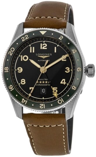 Longines Herreklokke L3.812.4.63.2 Spirit Zulu Time Sort/Lær Ø42 mm