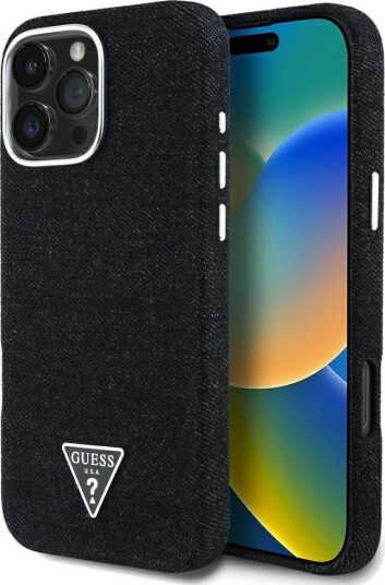 Guess MagSafe Mobildeksel til iPhone 16 Pro med Denim Triangle Logo - Svart Guess MagSafe Mobildeksel til iPhone 16 Pro med Denim Triangle Logo - Svart