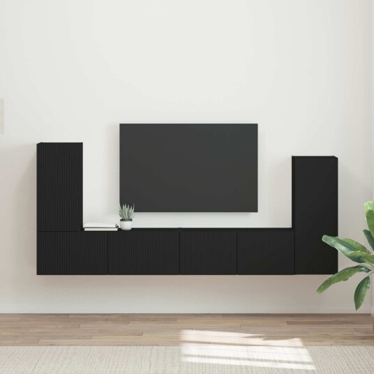 vidaXL TV-benksett 4 pcs Svart Konstruert tre