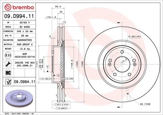 Bremseskive BREMBO 09.D994.11 Bremseskive BREMBO 09.D994.11