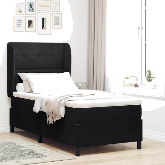Box Spring Seng med Madrass Svart 100x200 cm Fløyel