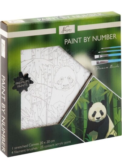 Nassau Fine Art Paint by number malesett med lerret 20x20 cm Panda
