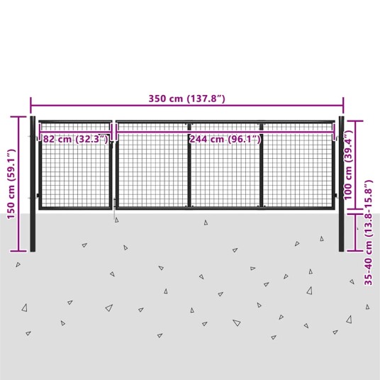 vidaXL Hageport stål 350x100 cm antrasitt