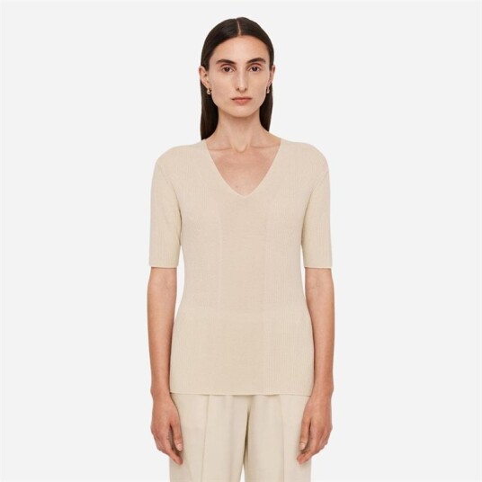 Joseph Fine Merino Rib V-Neck Top Quail Joseph Fine Merino Rib V-Neck Top Quail