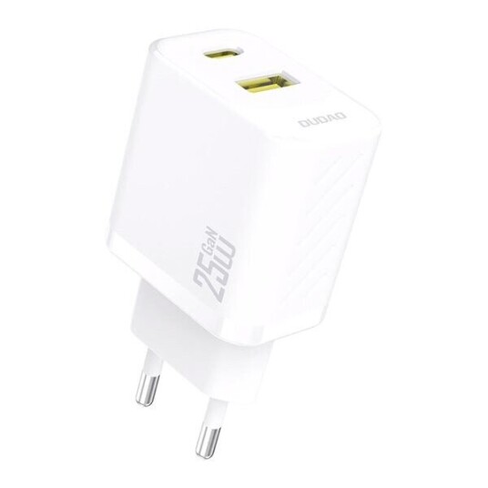 Dudao 25W GaN Hurtiglader USB-C & USB-A Hvit Dudao 25W GaN Hurtiglader USB-C & USB-A Hvit