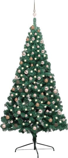 vidaXL Kunstig halvt juletre med LED og kulesett 210 cm grønn vidaXL Kunstig halvt juletre med LED og kulesett 210 cm grønn
