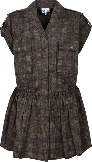 Ganni Dress In Printed Cotton   GOTHIC OLIVE   36