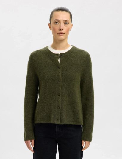 Selected Slflulu New Ls Knit Cardigan Noos - Khaki green - XL