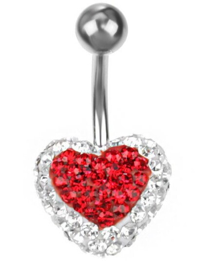 Kamar Piercing Celebrity Heart Navlepiercing Hvit/Rød