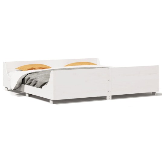  Sengeramme med madrass hvit 200x200 cm heltre furu 8721102946608