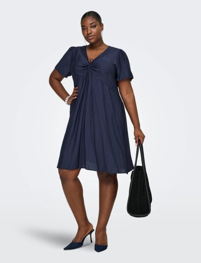 ONLY Carmakoma Carcecilia Ss V Neck Knee Dress Wvn Navy 48
