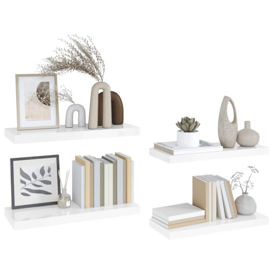 vidaXL Flytende vegghyller 4 stk h?yglans hvit 60x23,5x3,8 cm MDF vidaXL Flytende vegghyller 4 stk h?yglans hvit 60x23,5x3,8 cm MDF