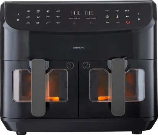 MEDION LIFE P20 XXL Twin Airfryer - 8,7 L, 2600 W, 9 automatiske programmer, 2 separate skuffer - Hvit